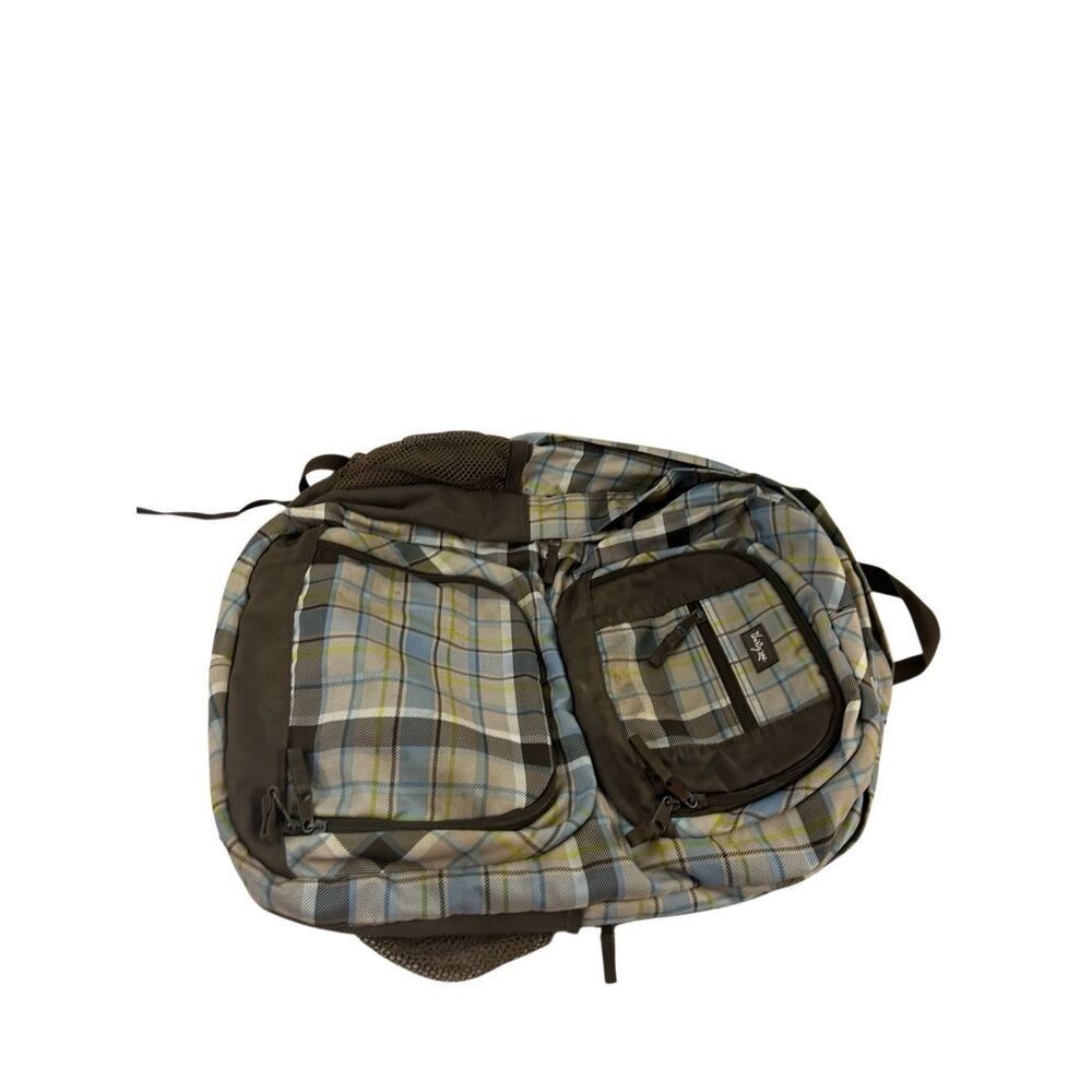 31 thirty‎ one backpack 20x16 zippers brown blue checkered